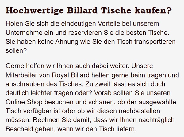 Billiard-Tisch aus  Remscheid